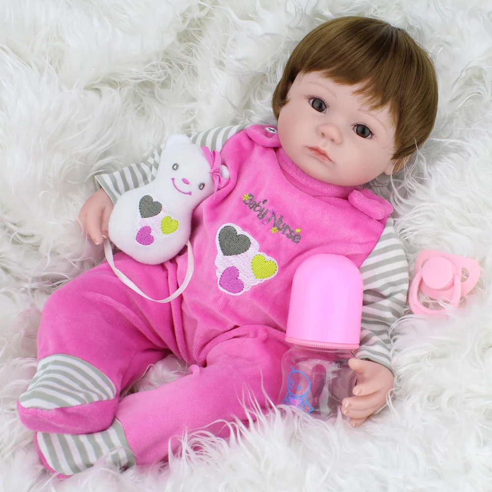 Muñeca bebé renacido realista de vinilo de silicona rosa bebé de 16 inch.